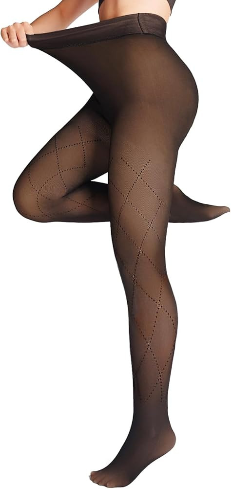 Women Fleece Lined Tights,Fishnets Patterned Fake Translucent Warm High Waisted Pantyhose Sheer | Amazon (US)