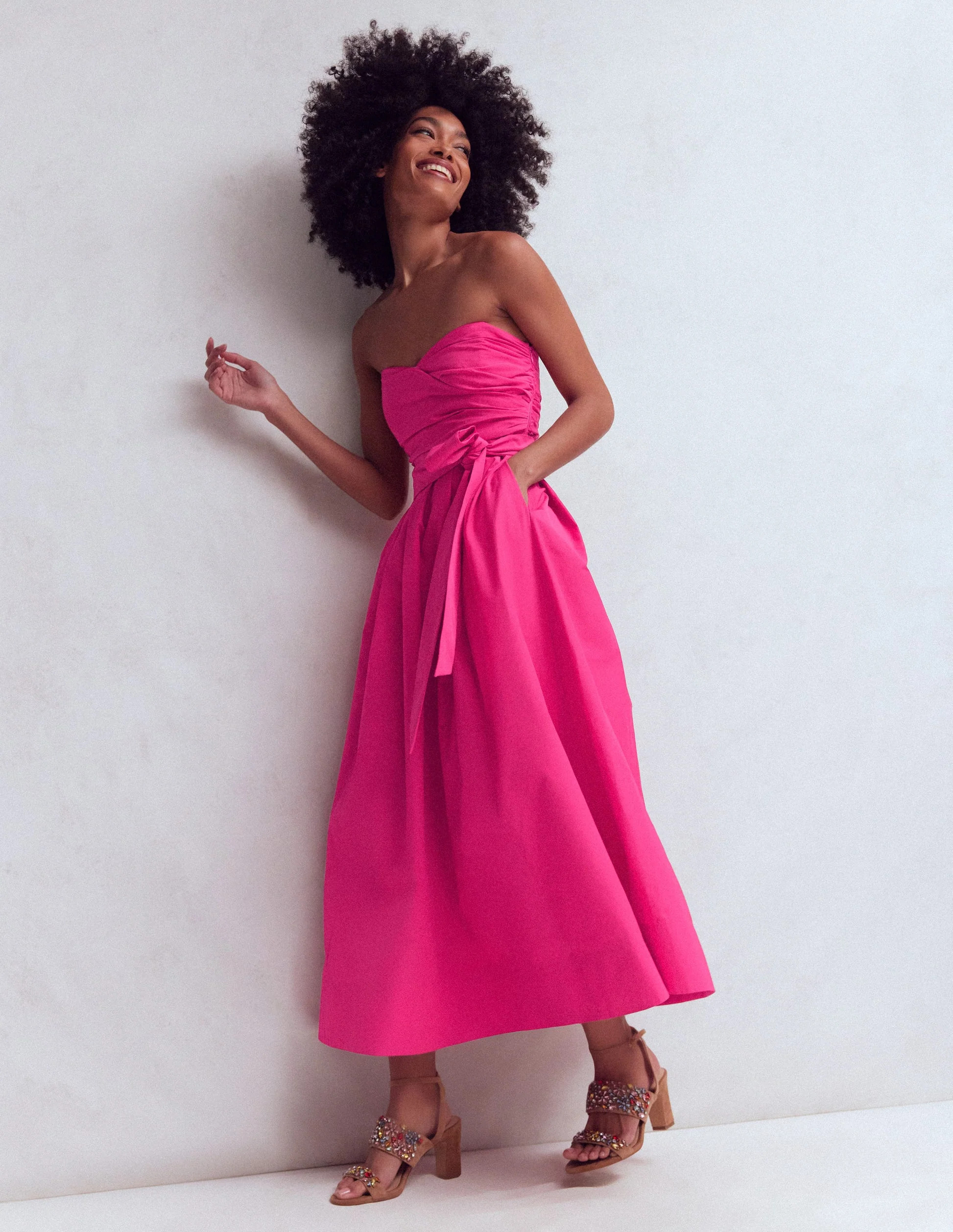 Strapless Taffeta Dress-Bright Pink | Boden UK