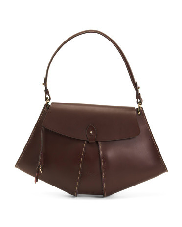 Made In Italy Leather Tulip Cut Flap Over Satchel | TJ Maxx