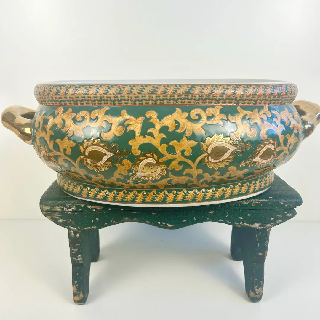 For your consideration we have a stunning vintage hand painted porcelain Footbath in green and go... | Etsy (US)