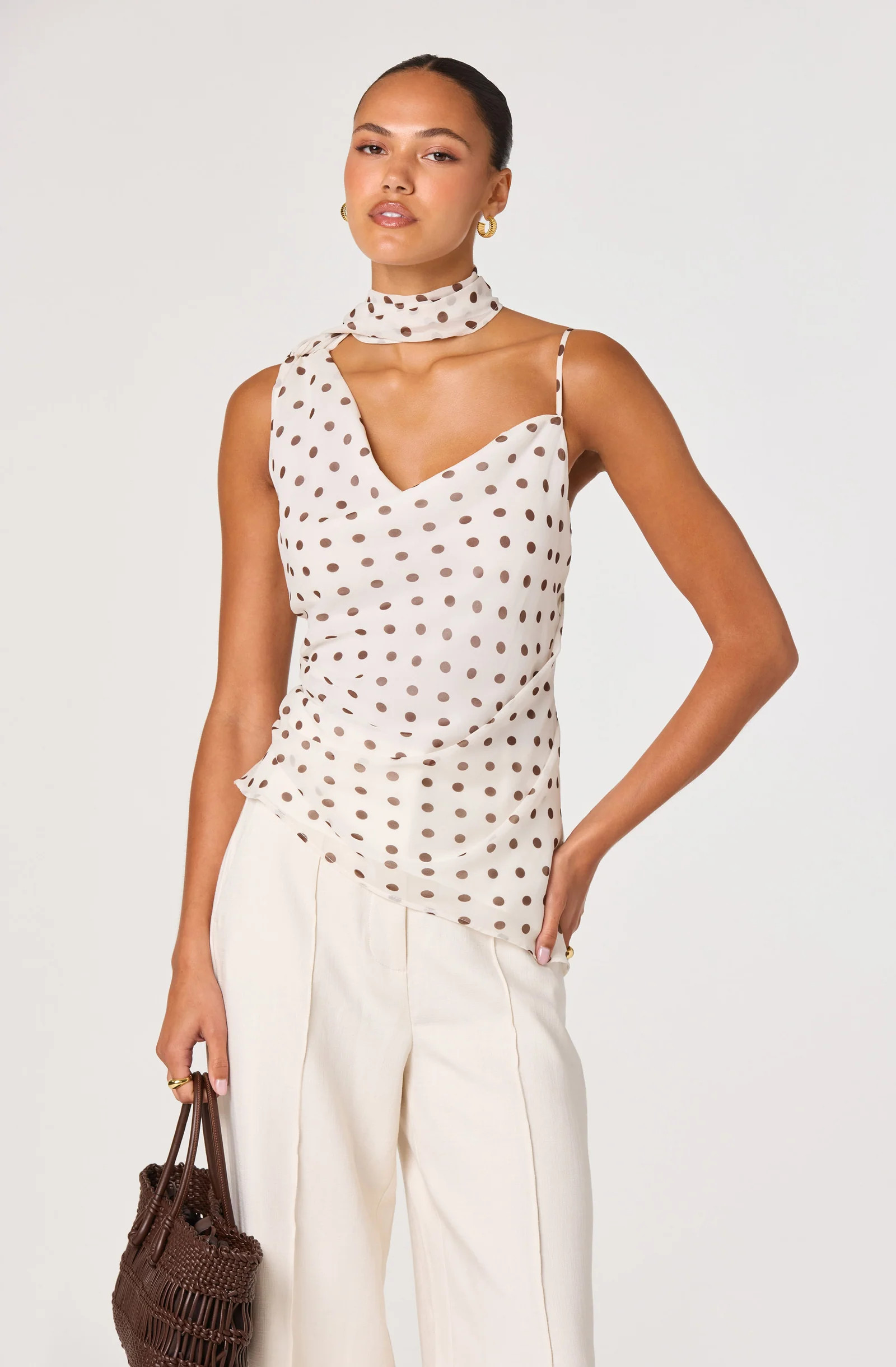 Adrie Polka Dot Scarf Detail Top | ASTR The Label (US)