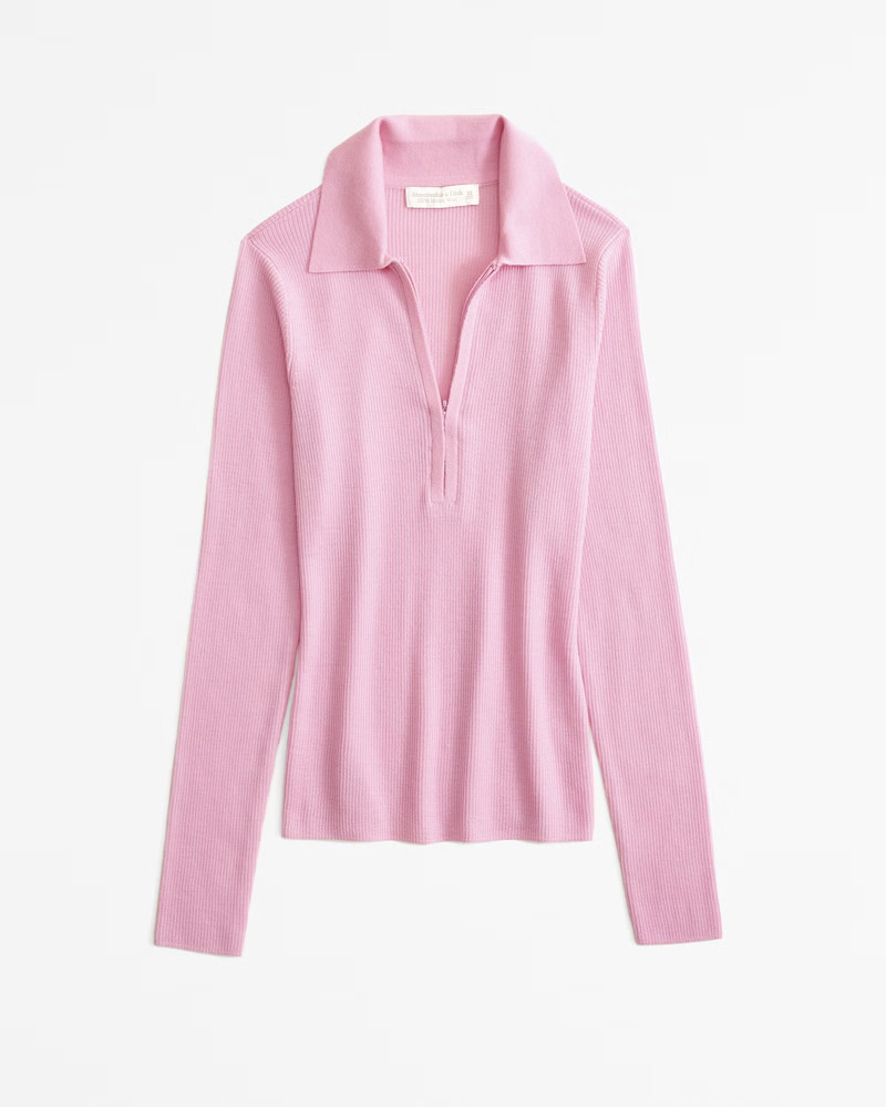 Women's Merino Wool Half-Zip Polo | Women's Tops | Abercrombie.com | Abercrombie & Fitch (US)