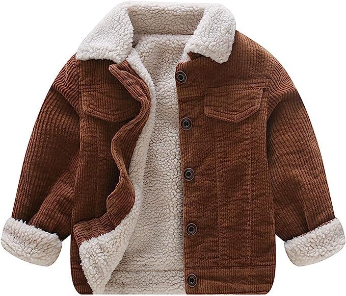 Moru Toddler Boy Winter Corduroy Jacket Baby Girl Fall Sherpa Lined Outwear Coat | Amazon (US)