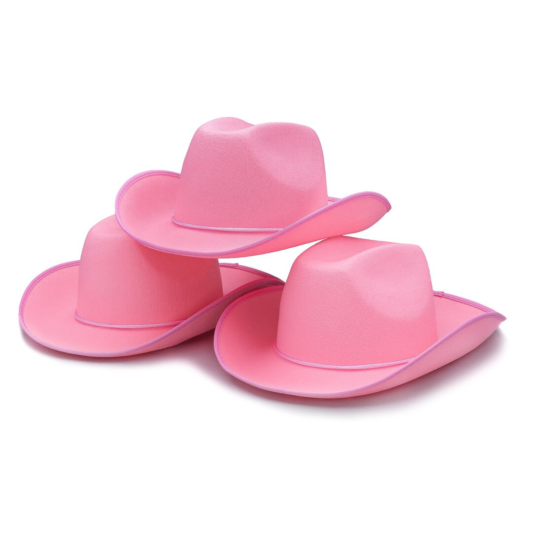 Bulk Pink Cowboy Hat, Western Bachelorette Party, Summer Wide Brim Hat, Felt Bride Cowgirl Hat, W... | Etsy (US)