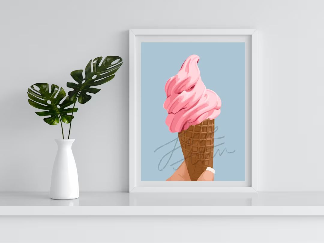 Ice Cream Cone - Wall Art - Digital Illustration - Home Decor | Etsy (US)