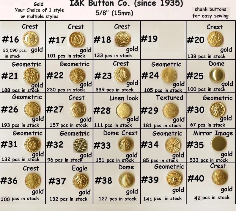 8 to 1000 pcs. Antique Gold Metal 5/8" (15mm) Blazer Buttons - for Vests -CHOICE Medieval clothin... | Etsy (US)