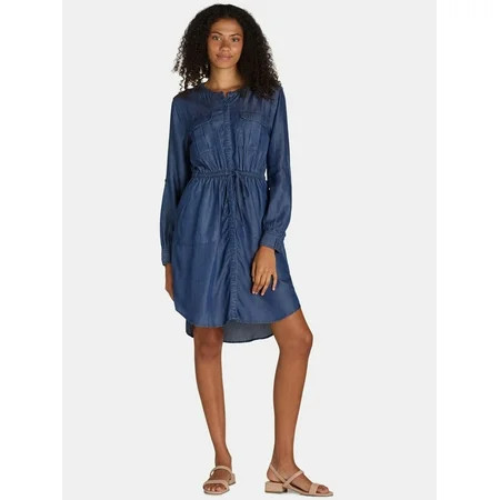 Time and Tru Women s Utility Shirt Dress with Long Sleeves Sizes XS-XXXL | Walmart (US)