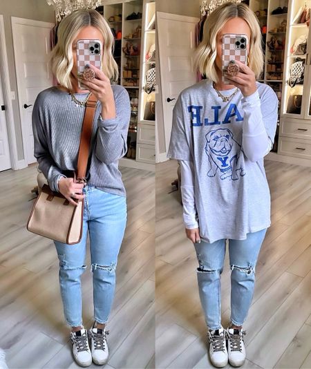 The best basic, relaxed, ribbed tees I’ve found in a long time!!! And how cute is this Yale tee!!! Only $4 right now!!! #walmartpartner #walmartfashion @walmartfashion
Long sleeve top medium
Tee small
Jeans TTS size 4

#LTKsalealert #LTKfindsunder50 #LTKstyletip