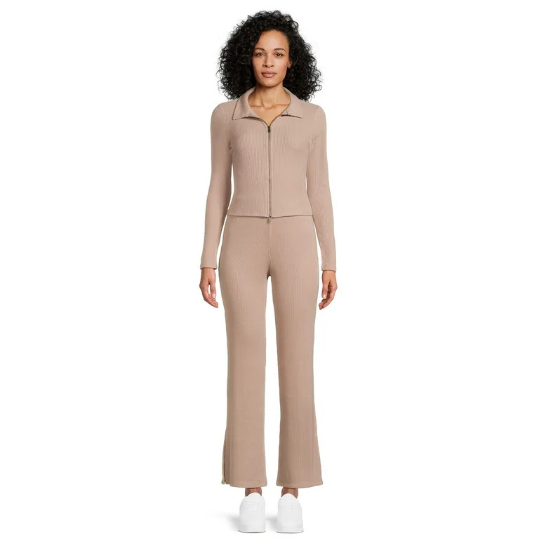 No Boundaries Juniors Double Zip Top and Pull On Flare Pants Set, 2-Piece, Sizes XS-XXXL | Walmart (US)