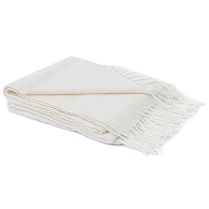 Cheer Collection Ultra Soft Knit Throw Blanket with Decorative Fringes - 50" x 60", Ivory | Amazon (US)