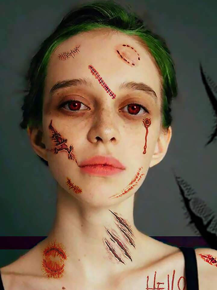 Halloween 10 scar horror tattoo stickers | SHEIN