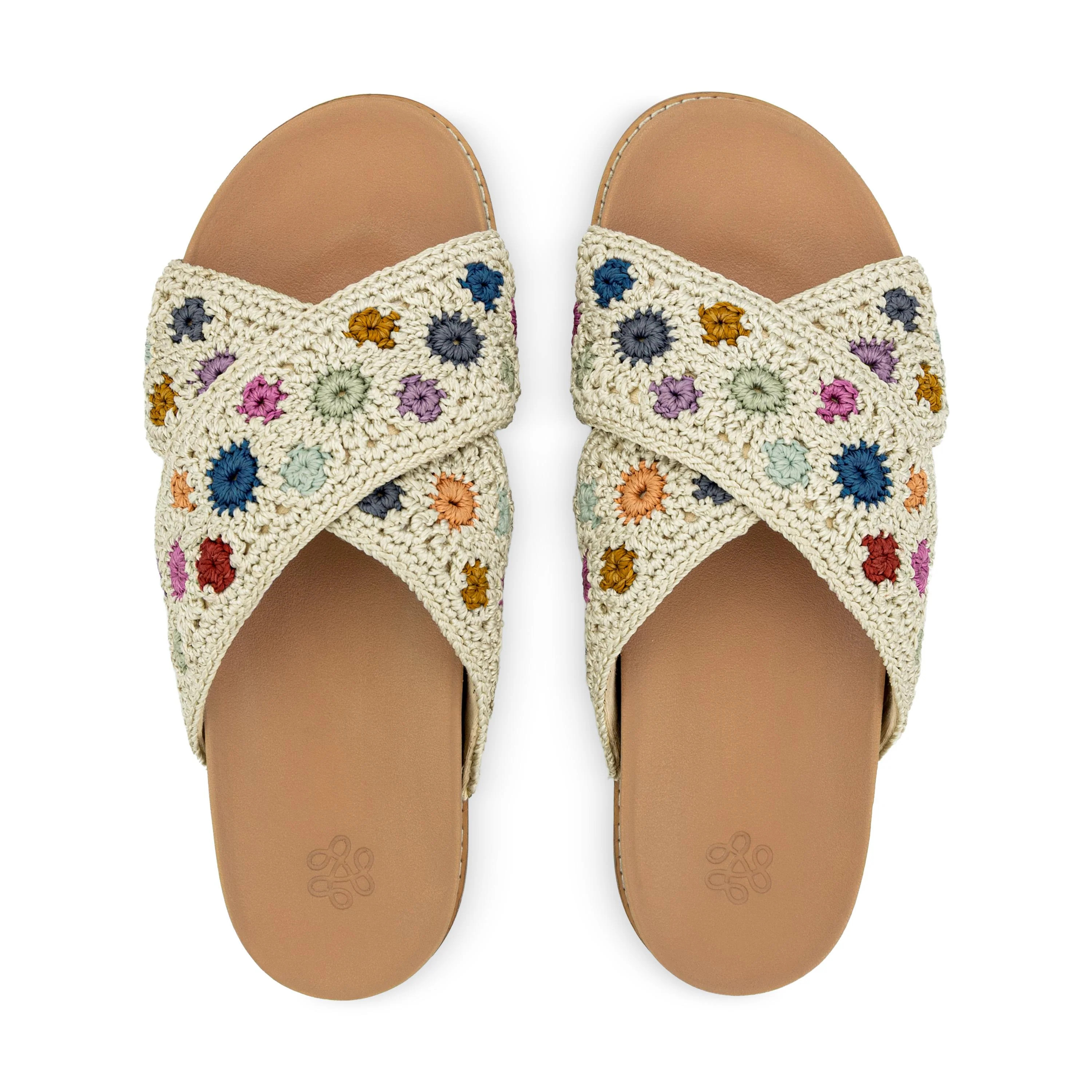 Penelope Sandal in Natural Multi Flowers Crochet | The Sak