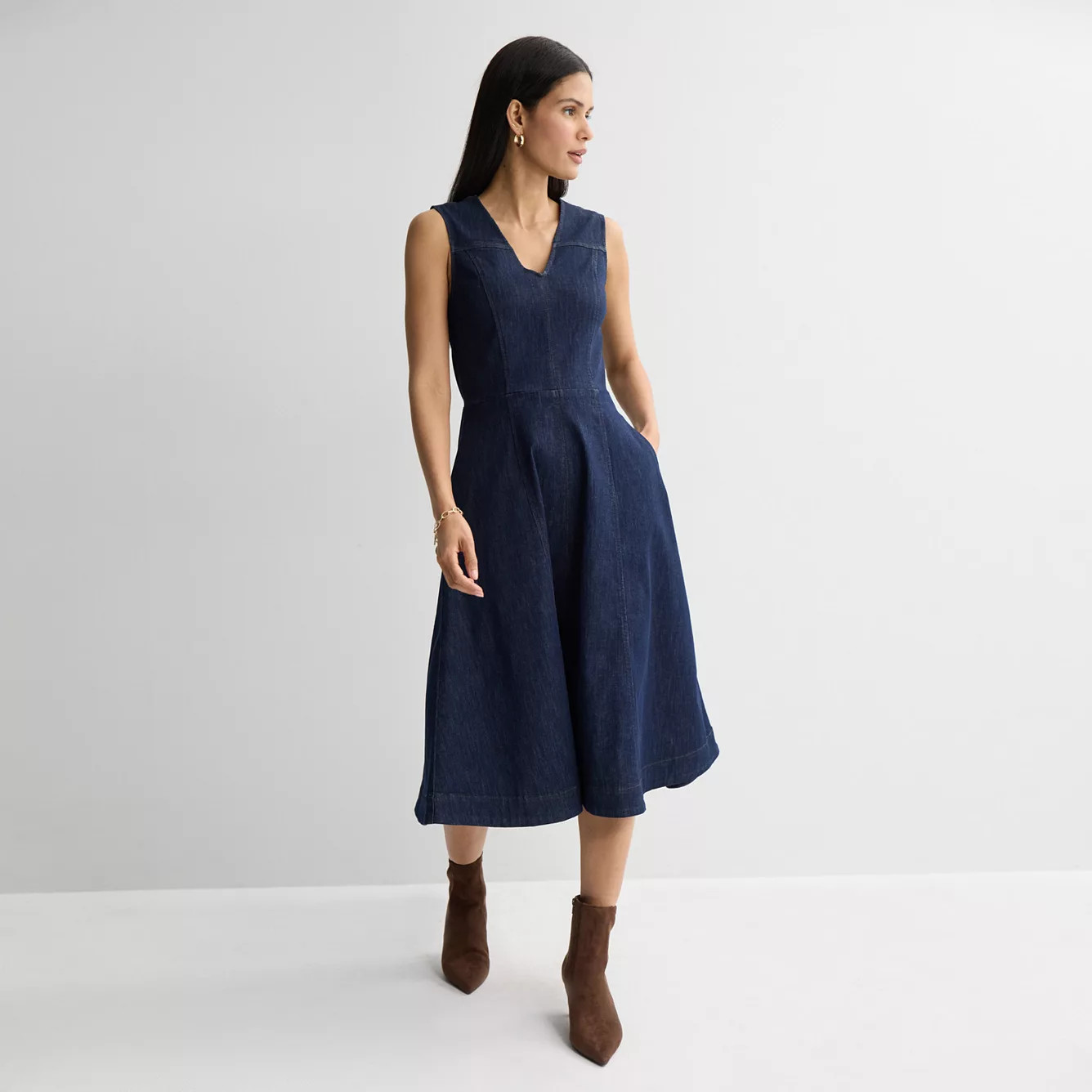 Women's Nine West V-Neck Denim Midi Dress | Kohl's