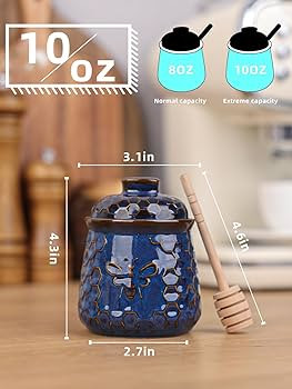 Honey Jar with Dipper and Lid, 10 OZ Ceramic Honey Pot With Bee, Farmhouse Kitchen Decor (Vintage... | Amazon (US)