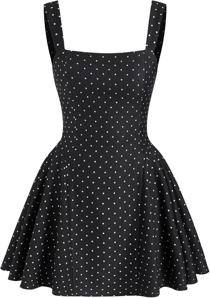 CIDER Womens Polka Dot Going Out Dress Cute Summer Date Night Square Neck Sleeveless Mini Dress | Amazon (US)