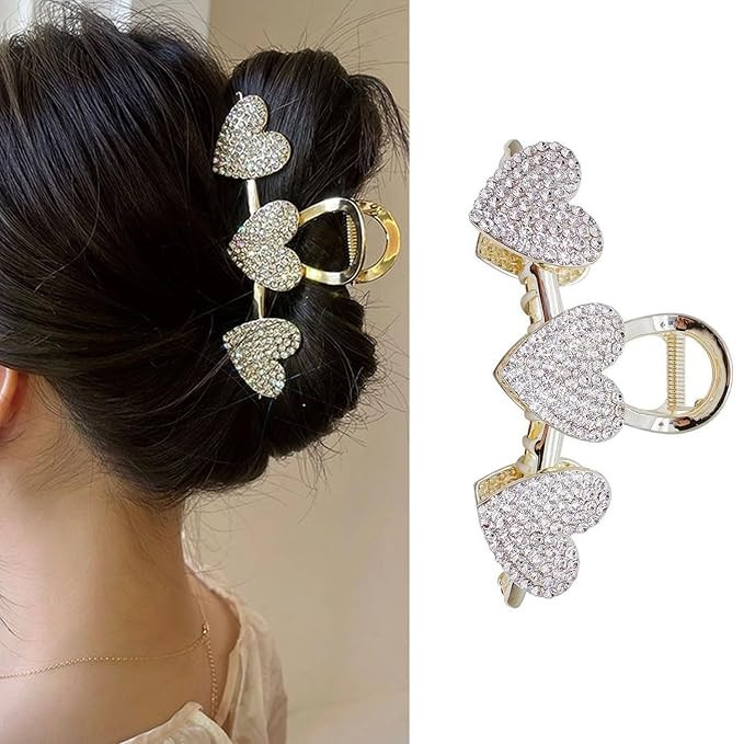 Metal Rhinestone Hair Claw Clips Gold Heart Hair Clips for Thin Thick Hair Accessories Heart Shap... | Amazon (US)