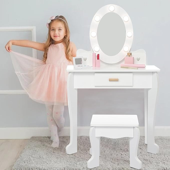 Kids' Vanity Set with Mirror and Light, Makeup Table and Stool for Girls, Vanity Table and Chair ... | Amazon (US)
