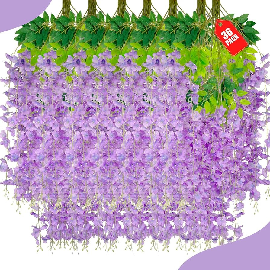 36 Pack Light Purple Wisteria Hanging Flowers, 3.44 Ft Fake Hanging Flowers, Artificial Wisteria ... | Amazon (US)