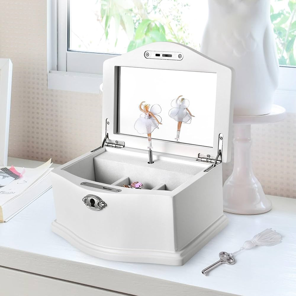 Wooden Ballerina Medium White Musical Jewelry Box with Mirror and Lock for girls，Kid's Jewelry ... | Amazon (US)
