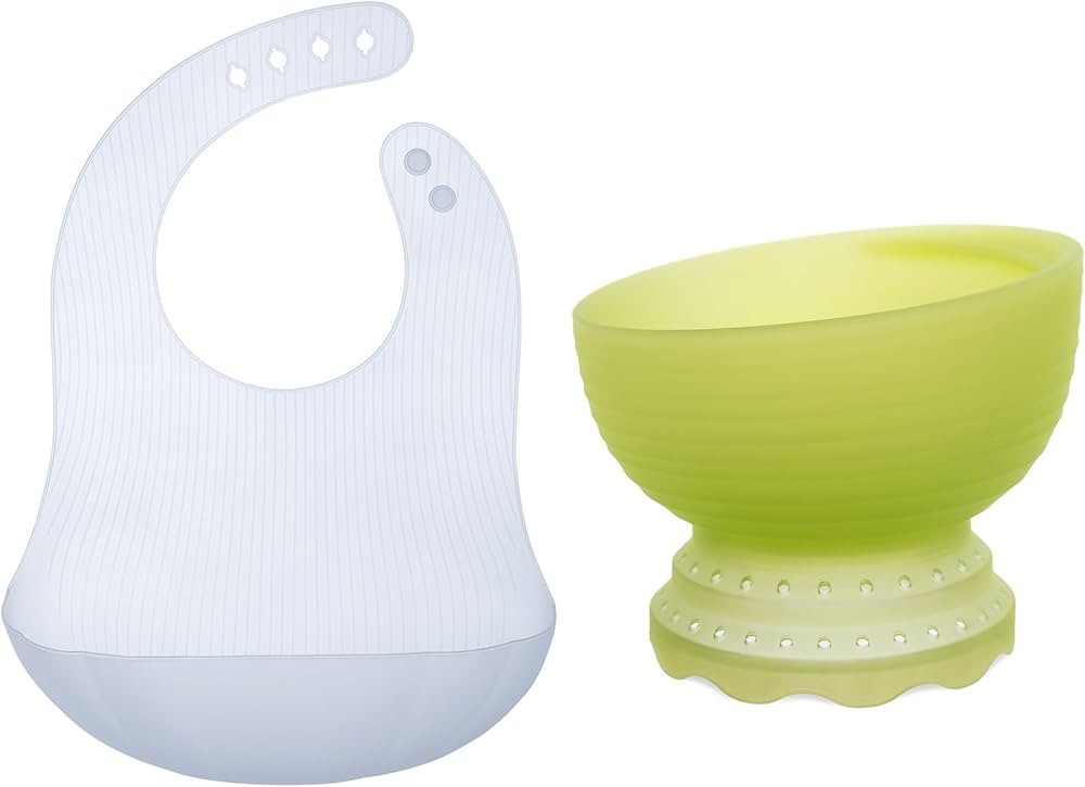 Olababy 100% Silicone Steam Bowl | Fold N Go Silicone Baby Bib w Travel Case (Blueberry) | Amazon (US)