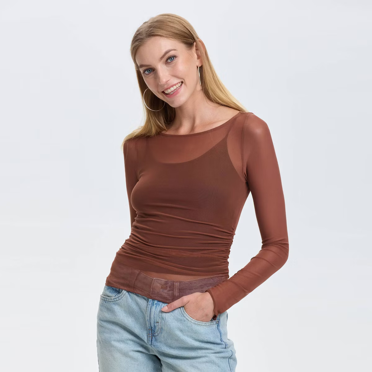 Women's Long Sleeve Boat Neck Mesh Top - Wild Fable™ | Target