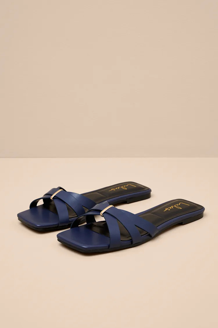 Saylor Future Dusk Strappy Flat Slide Sandals | Lulus