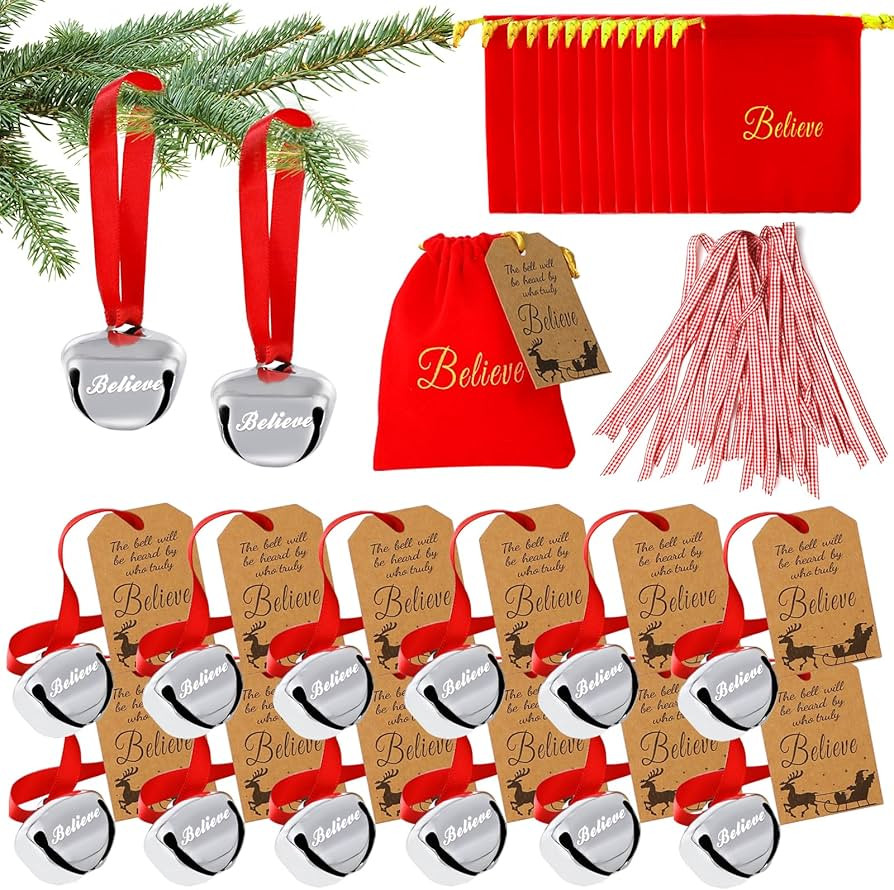 12Pcs Christmas Believe Bell Ornaments, Polar Express Bell, Christmas Jingle Bell Tree Decoration... | Amazon (US)