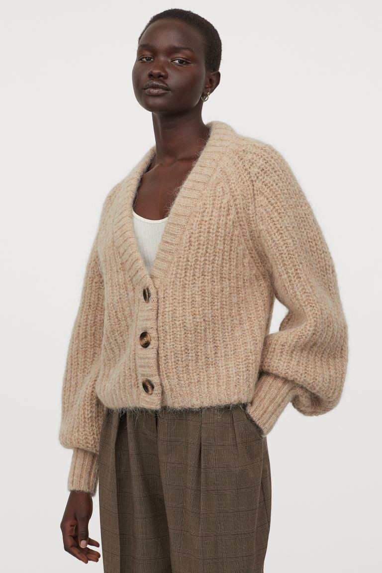 Short, knit cardigan in a wool and alpaca wool blend for a soft, fluffy finish. V-neck, buttons a... | H&M (US + CA)