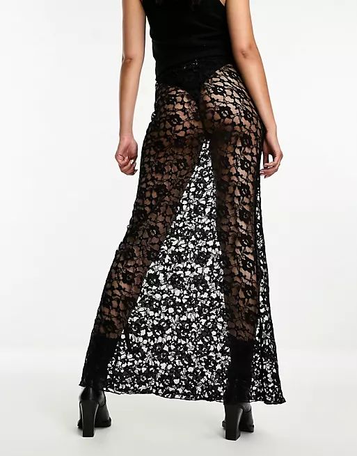 ASOS DESIGN bias maxi skirt in black lace | ASOS (Global)