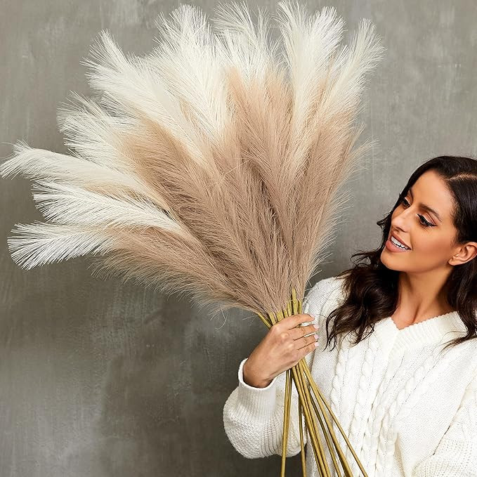 Faux Pampas Grass, 9 PCS 37''/3.1FT Tall Fluffy Fake Pompas Floral, Large Artificial Pompous Gras... | Amazon (US)