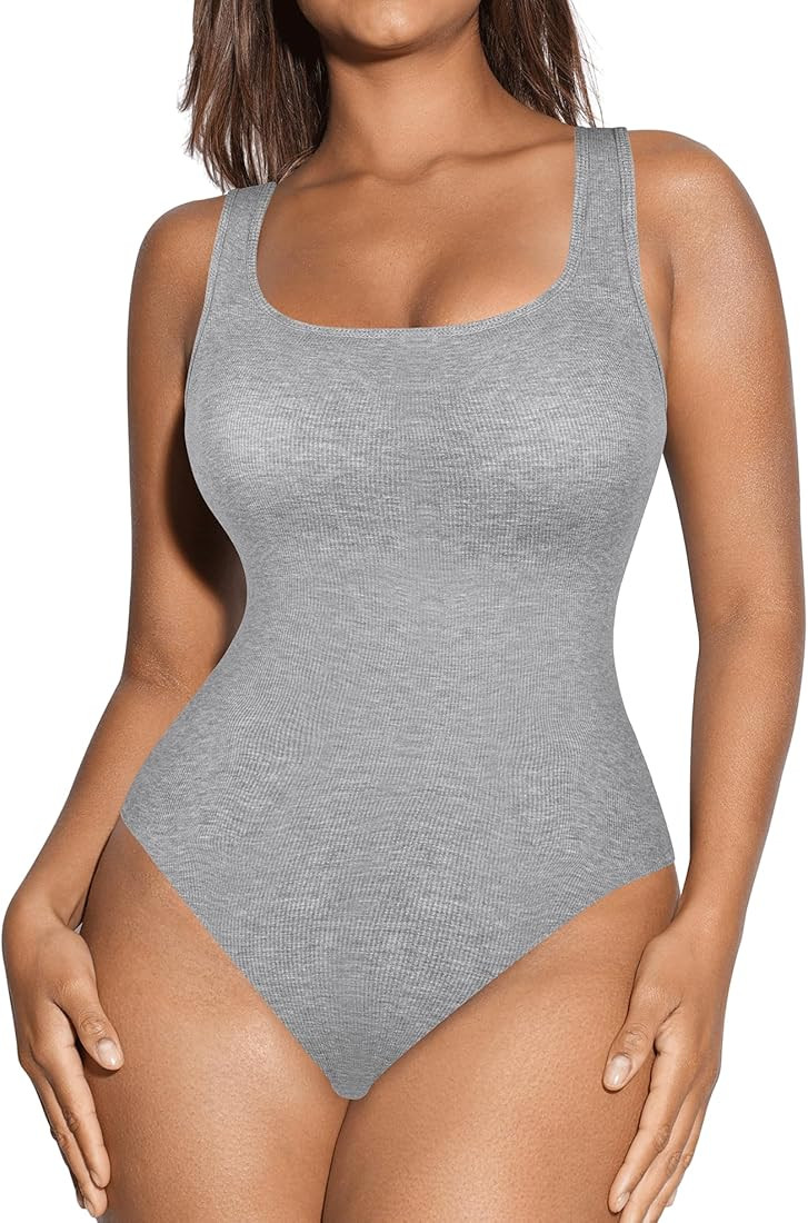 Women's Sleeveless Bodysuit Ribbed Thong Bodysuit with Built in Bra 2023 Summer Going Out Body Su... | Amazon (US)