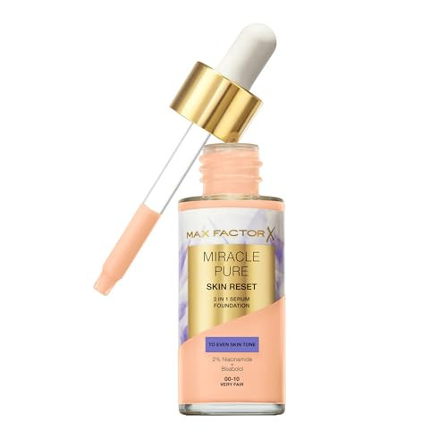 Max Factor Miracle Pure Skin Reset Serum Foundation, 00-10 Very Fair, 2-in-1 Serum Formula, Healthy Looking Skin, Medium Coverage, Satin Matte Finish, 2% Niacinamide, Dermatologically Tested, 30ml | Amazon (UK)