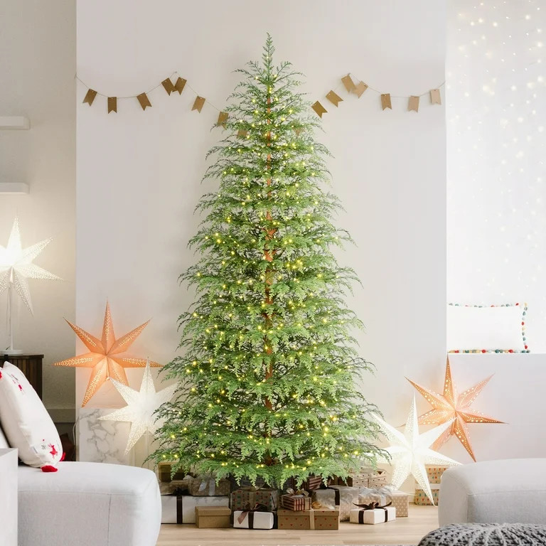 7.5' Pre-Lit Green Cypress Artificial Christmas Tree with 500 Warm White Twinkle LED Lights, by M... | Walmart (US)