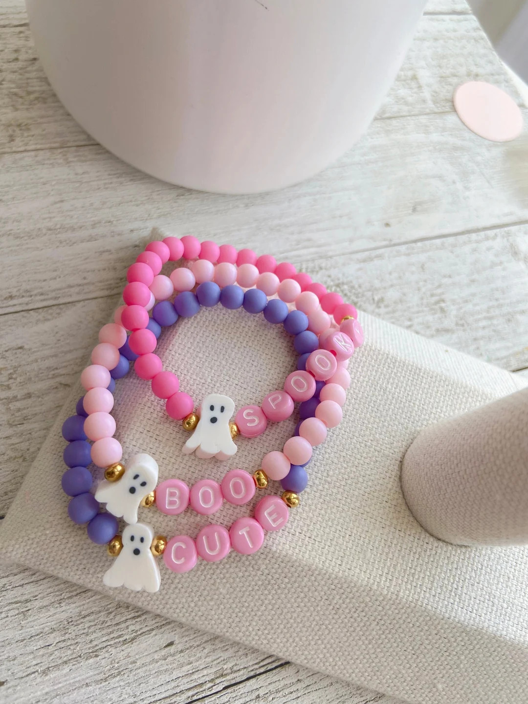 Girl's Personalized Pinkoween Cute Ghost Name Bracelets | Trick Or Treat | Custom Word | Hallowee... | Etsy (US)