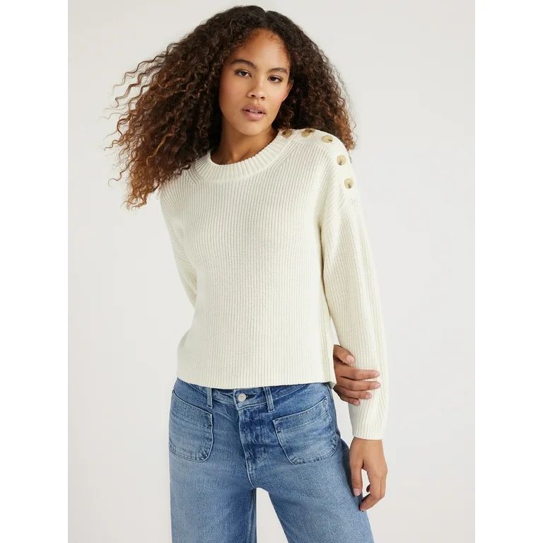 Free Assembly Women’s Button Shoulder Sweater with Long Sleeves, Midweight, Sizes XS-XXL | Walmart (US)