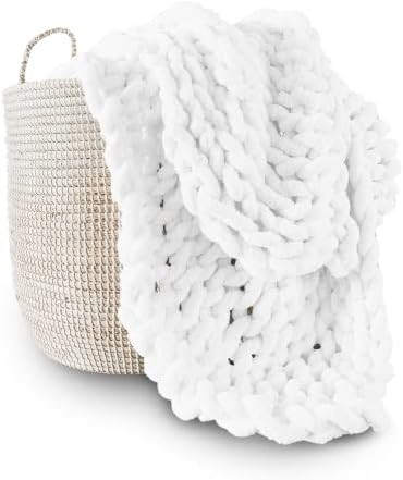 Adyrescia Chunky Knit Blanket Throw | 100% Hand Knit with Jumbo Chenille Yarn (50"x60", Bright Wh... | Amazon (US)