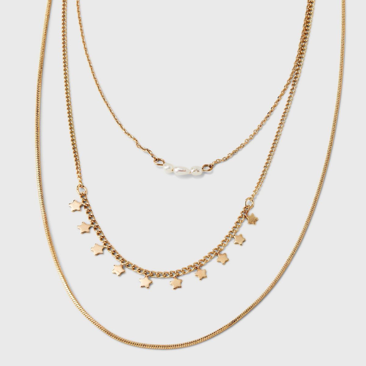 Semi-Precious Pearl and Stars Station Necklace Set 3pc - Universal Thread™ Gold | Target