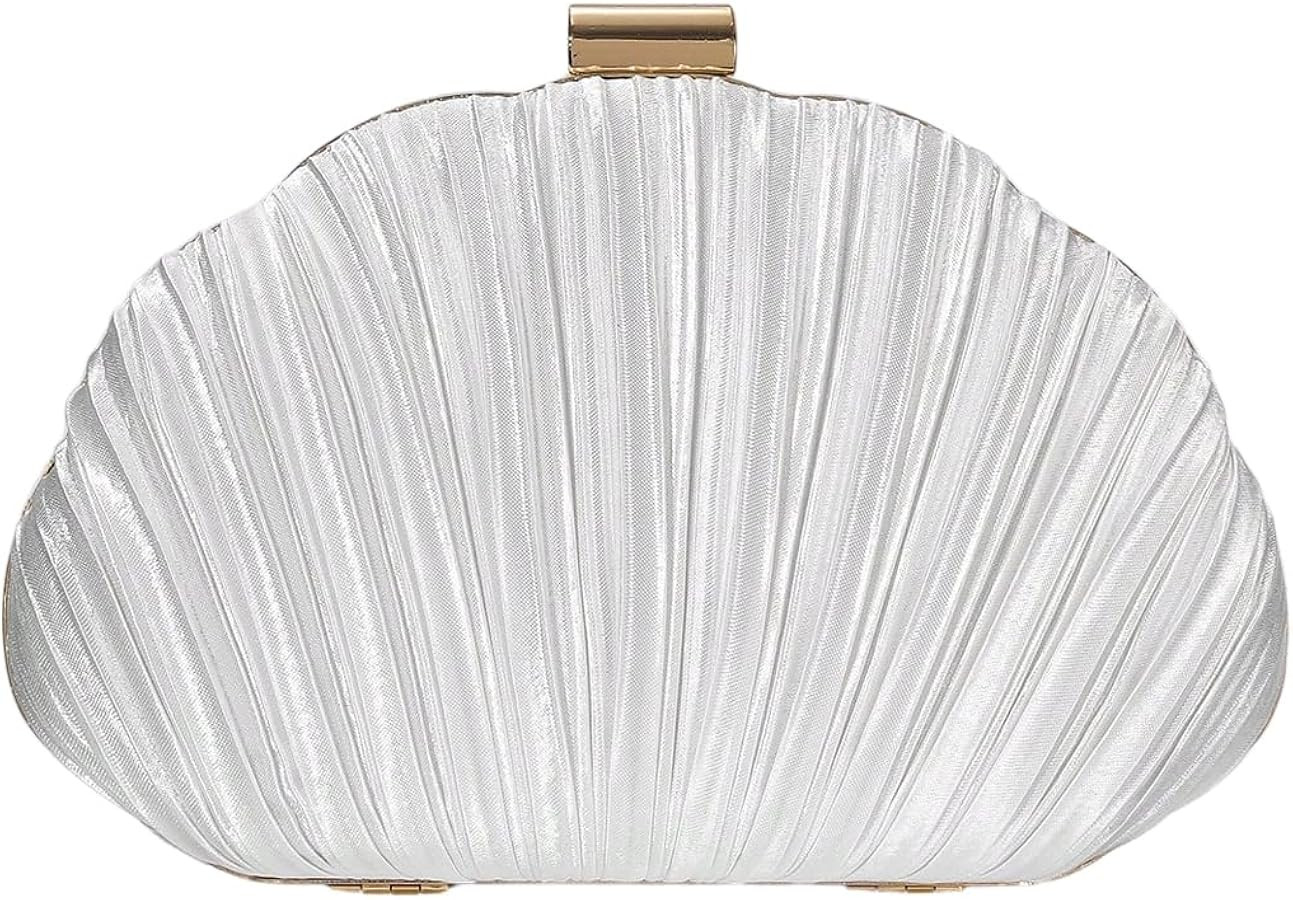 QWINEE Women's Shell Shaped Clutch Purse Ruched Mini Crossbody Bag Elegant Evening Handbag with C... | Amazon (US)