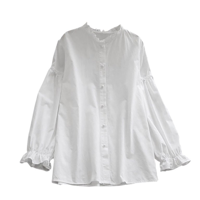 Baby Doll Blouses for Women Loose Flowy Tops Ruffle Button Down White Top Spring Long Sleeve T Sh... | Walmart (US)