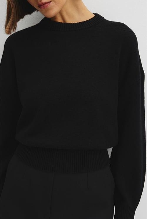 Organically Grown Cotton Blend Crop Crew Neck Knit | Country Road