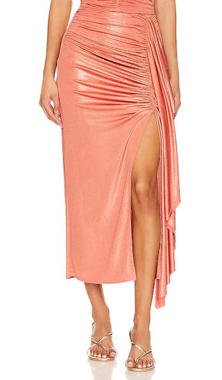 Ruched Midi Skirt in Terracotta | Revolve Clothing (Global)