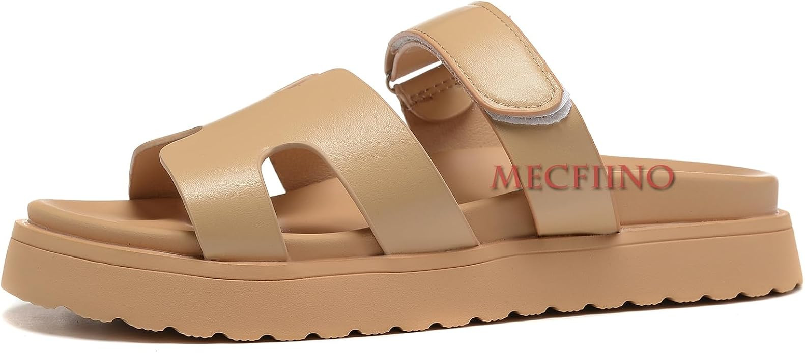 Mecfiino Leather Sandals for Womens w/Strap Non Slip Platform Sandals w/Memory Foam Comfortable S... | Amazon (US)