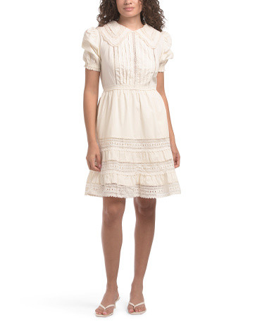 Short Sleeve Lace Collar Tiered Mini Dress | TJ Maxx