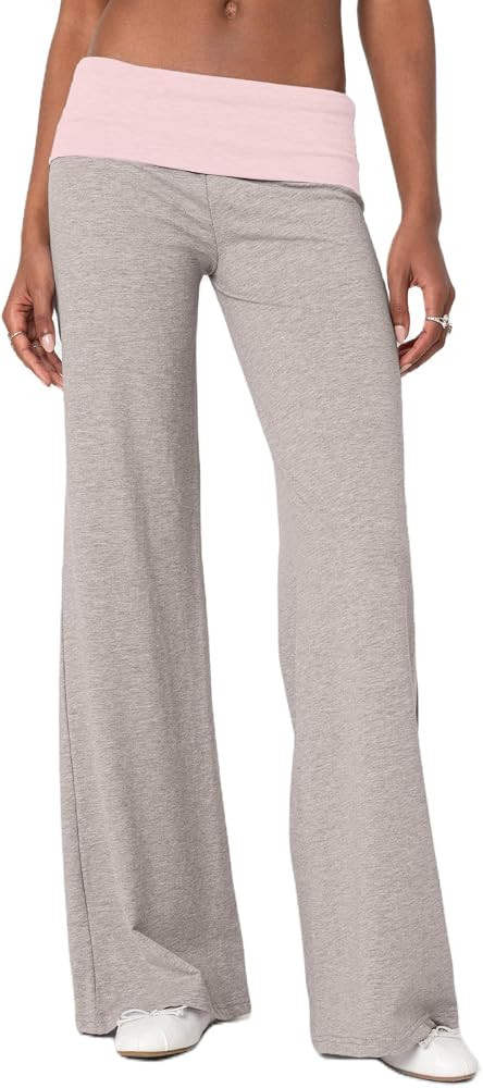 Fold Over Flare Legging for Women Y2K Low Rise Wide Leg Yoga Pants | Amazon (US)