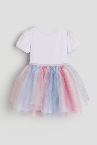 Tulle-skirt Dress with Puff Sleeves - Dusty lilac/gradient - Kids | H&M US | H&M (US + CA)