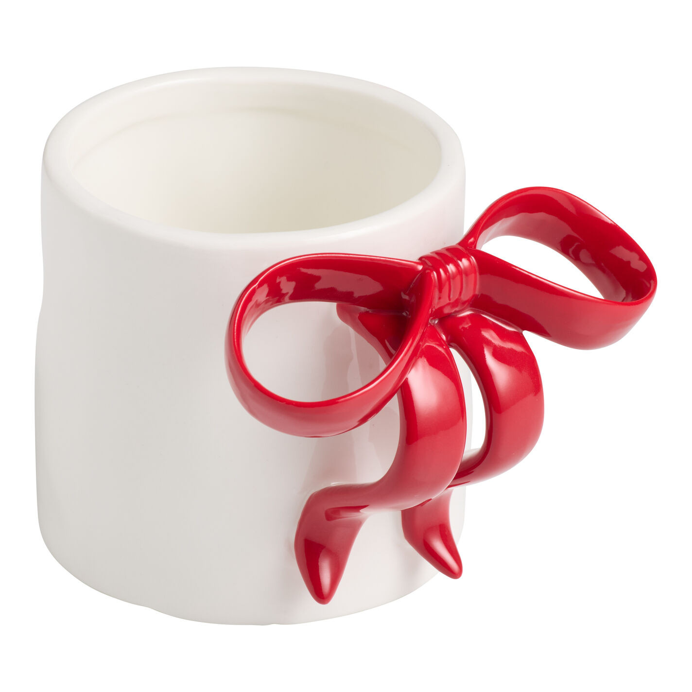 White and Red Ceramic Mug with Bow Handle | World Market