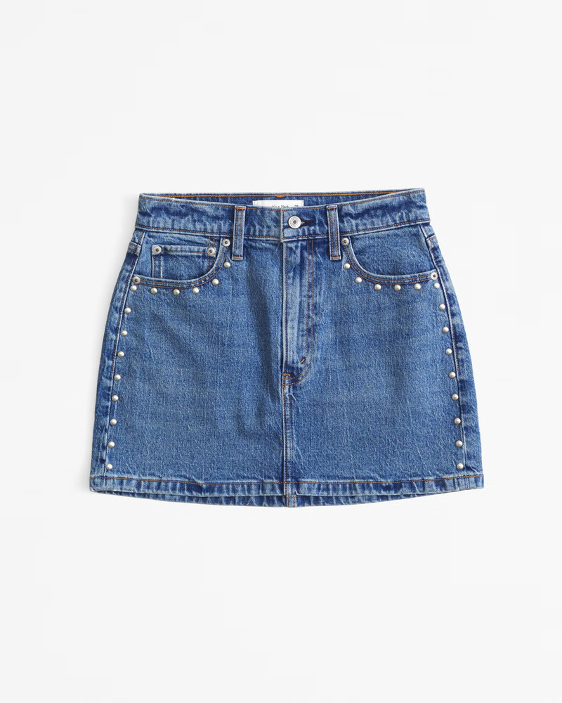 Abercrombie & Fitch Women's Denim Studded Mini Skirt in Medium Wash - Size 36 | Abercrombie & Fitch (US)