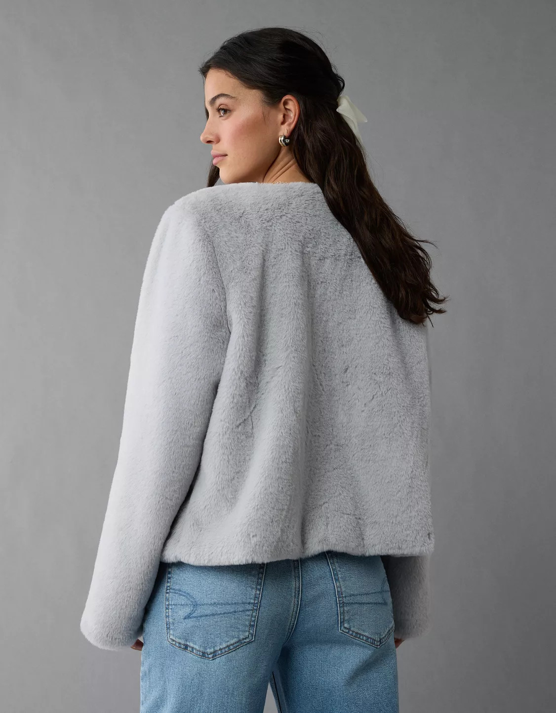 AE Collarless Faux Fur Jacket | American Eagle Outfitters (US & CA)