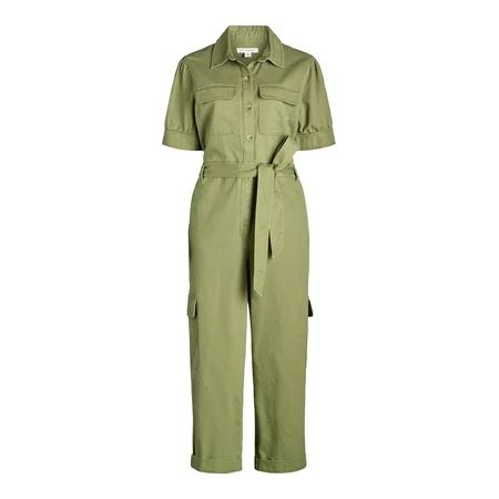 Free Assembly Women’s Cotton Cargo Jumpsuit with Puff Sleeves 26” Inseam Sizes XS-XXL | Walmart (US)