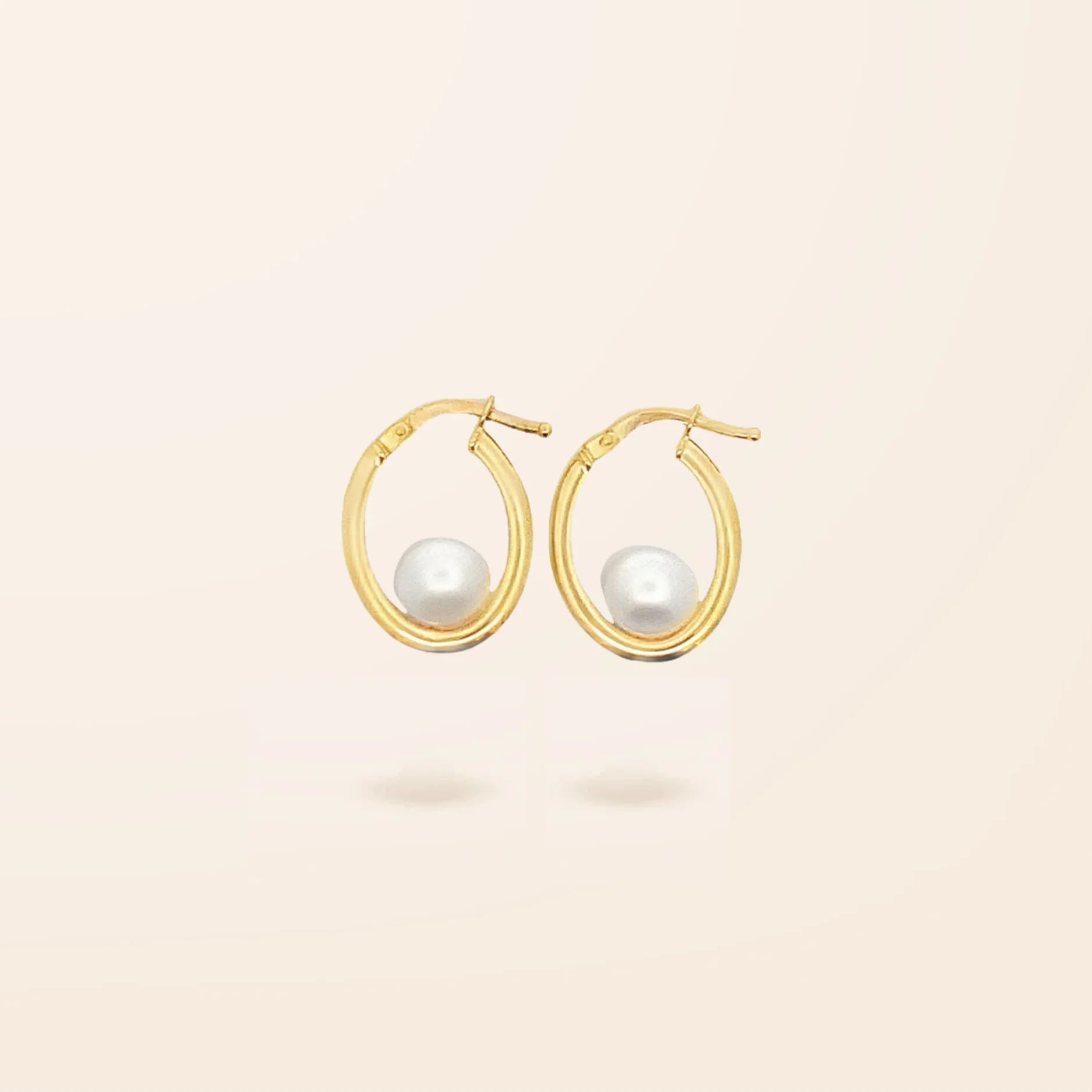 14K Gold Floating Pearl Hoop Earrings | Van Der Hout Jewelry